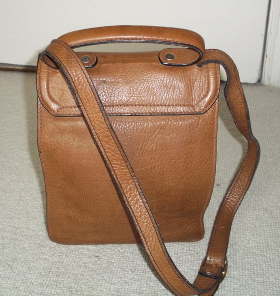 Vintage 1980's Coffee Tan Leather Messenger Bag, … - image 3
