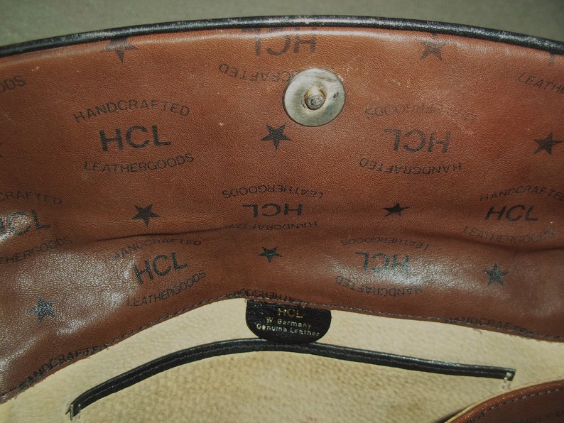 Vintage HCL West Germany Dark Tan Leather Monogram Shoulder Bag, Crossbody, Brown Leather Bag image 8