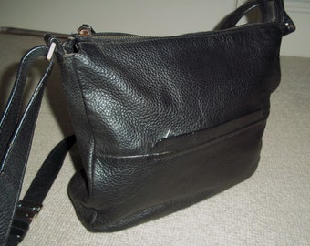 Vintage BREE Black Leather Messenger Bag, Crossbody, Shoulder Bag, Organiser, Germany, Pebbled Leather Bag