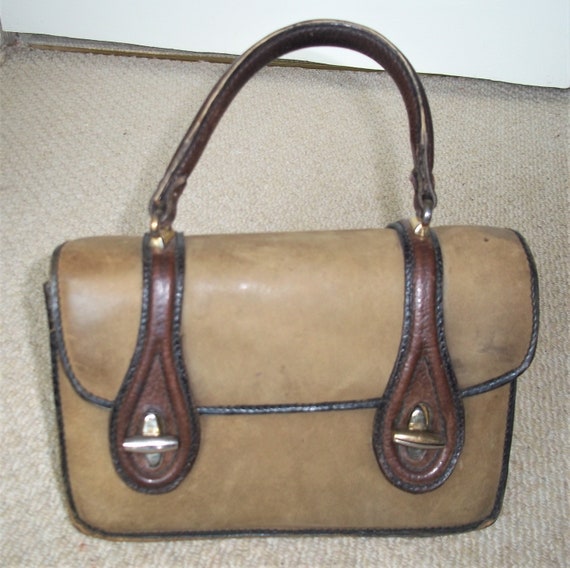 Vintage 1960's Boxy Handbag, Top Handle Bag, Brown