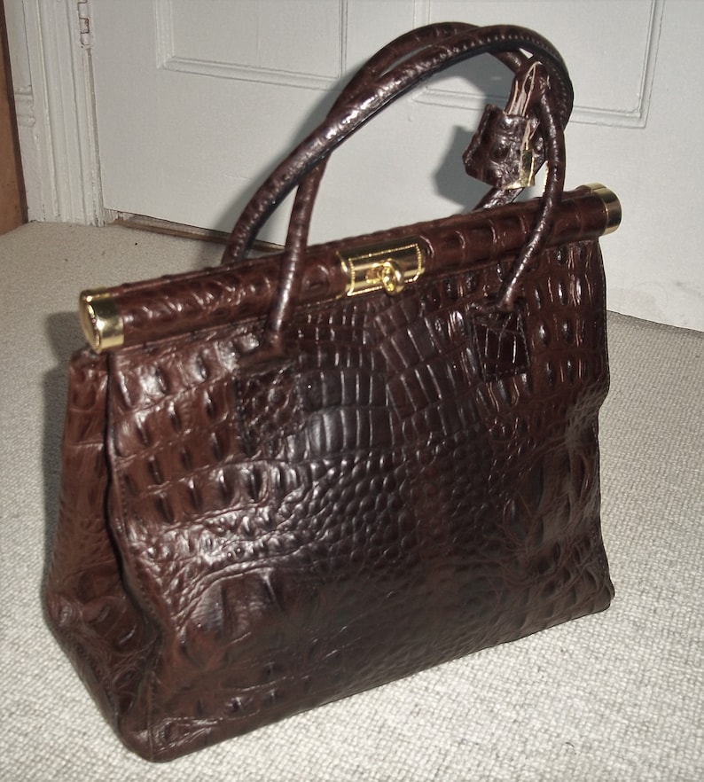 Download Vintage Large Brown Mock Croc Leather Top Handle Bag ...