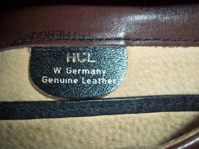 Vintage HCL West Germany Dark Tan Leather Monogram Shoulder Bag, Crossbody, Brown Leather Bag image 9