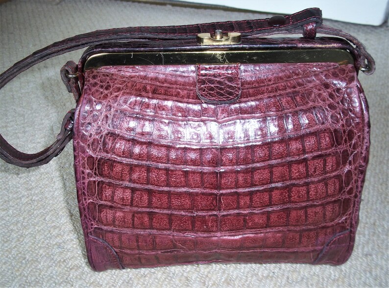 Download Vintage 1960's Dark Mauve Mock Croc Leather Shoulder Bag ...
