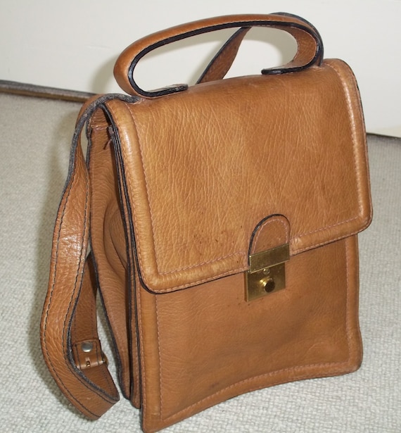 Vintage 1980's Coffee Tan Leather Messenger Bag, … - image 1