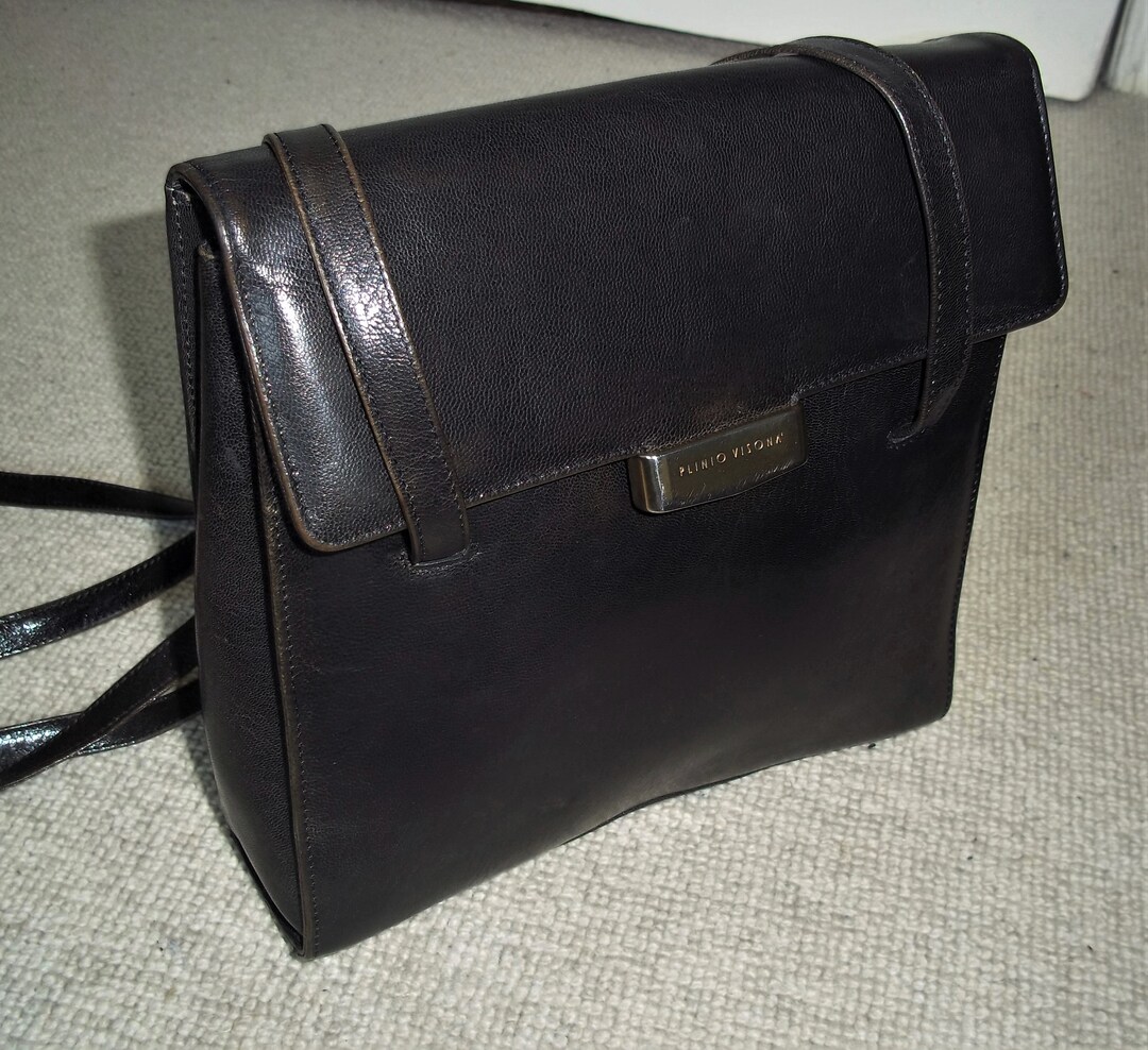 Vintage PLINIO VISONA Italy Black Leather Shoulder Bag Tote - Etsy Hong Kong