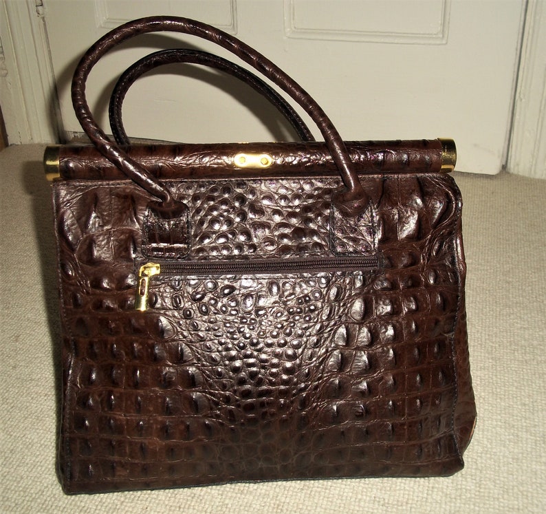 Download Vintage Large Brown Mock Croc Leather Top Handle Bag ...