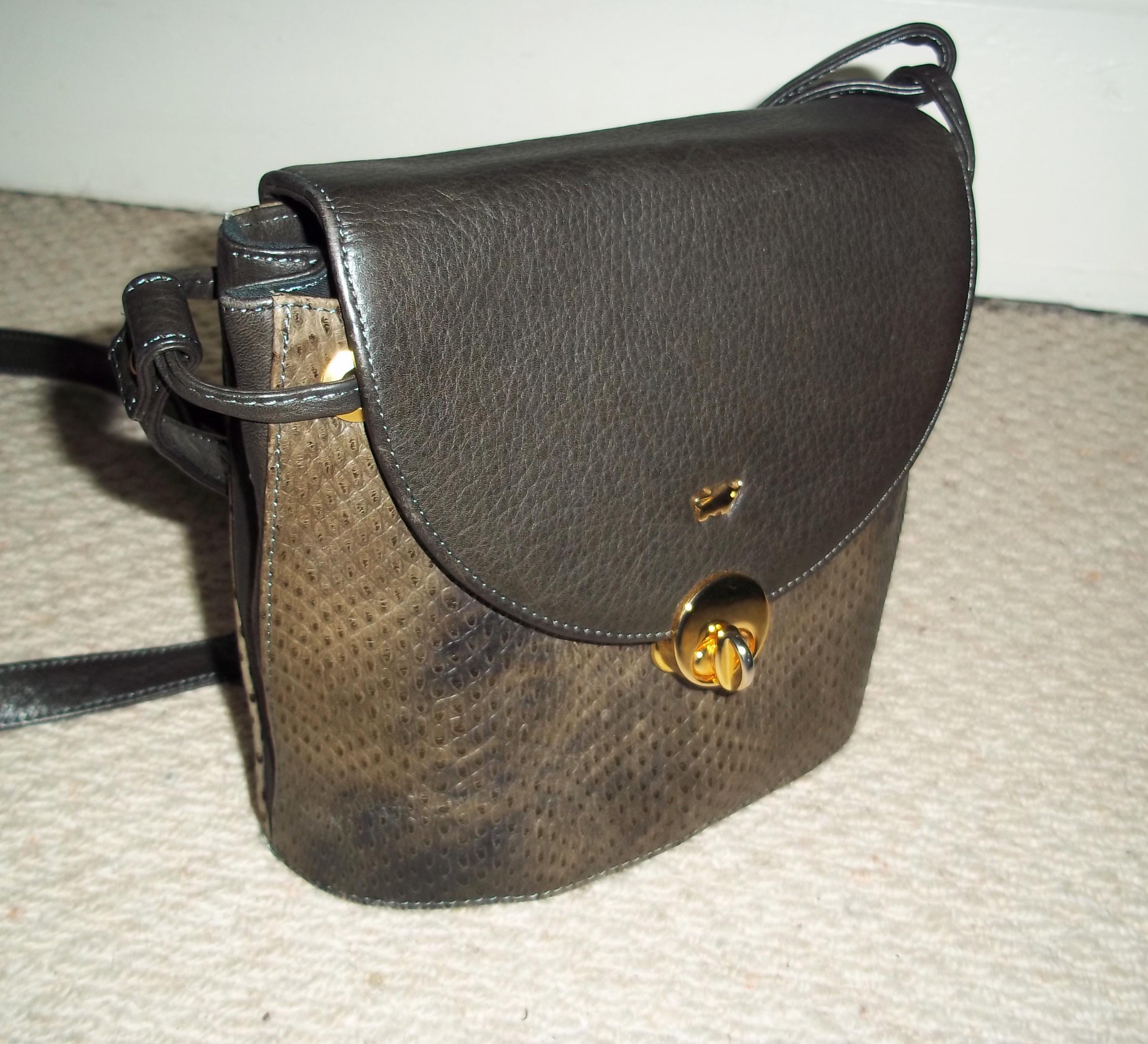 Vintage BRAUN BUFFEL Small Grey Taupe Leather Bucket Bag