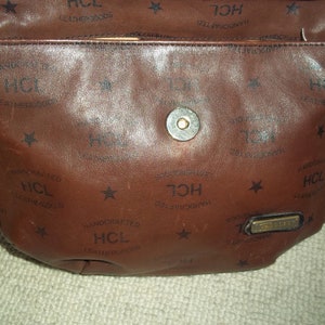 Vintage HCL West Germany Dark Tan Leather Monogram Shoulder Bag, Crossbody, Brown Leather Bag image 6