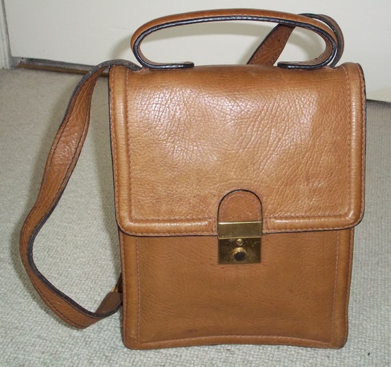 Vintage 1980's Coffee Tan Leather Messenger Bag, … - image 2