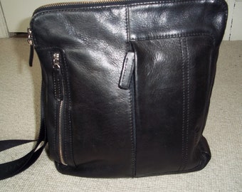 vintage MARC PICARD sac messager en cuir noir, bandoulière, épaule, gros cuir, sac unisexe