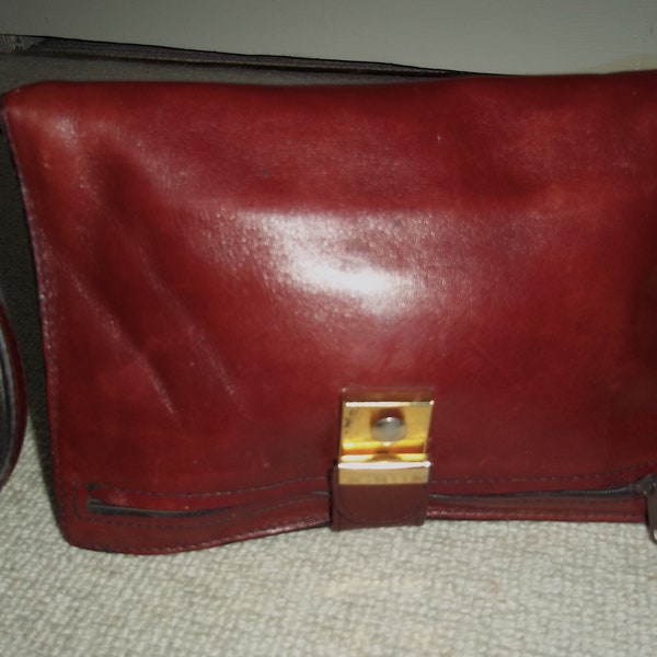 Vintage 1970's Burgundy Leather Wrist Bag, Under Arm, Clutch, Retro Bag, Unisex  Italian Leather Bag