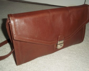 Exquisite Vintage 1980's Tan Leather Shoulder Bag, Clutch Bag, Wedding, Brown Substantial Leather Bag
