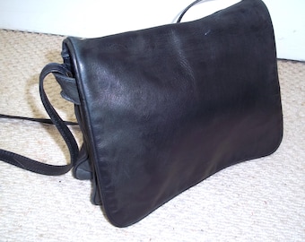 Vintage Classic Dark Navy Buttersoft Leather Shoulder Bag, Crossbody, FUNBAG