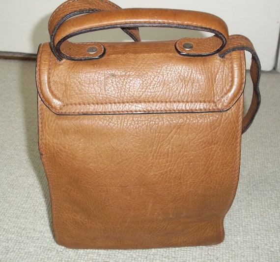 Vintage 1980's Coffee Tan Leather Messenger Bag, … - image 4
