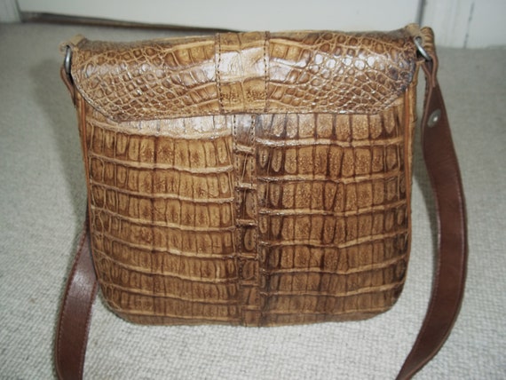 Exquisite Vintage 1960's Brown Mock Croc Leather … - image 4