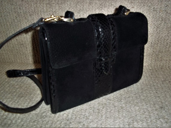Vintage 1960's Black Suede Leather and Snakeskin S