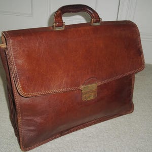 vintage THE BRIDGE porte-documents en cuir marron clair, porte-documents, attaché, cuir italien marron Conker, sac vintage unisexe, bien-aimé