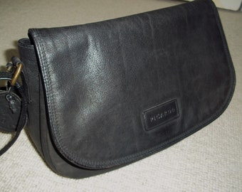 Vintage PICARD Black Buffalo Leather Shoulder Bag, Crossbody Bag