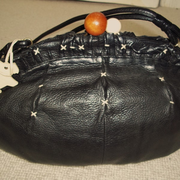 Exquisite Vintage RADLEY Black Leather Shoulder Bag, Tote, Clasp, Lemon Radley Scottie Dog
