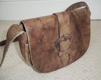 Vintage GOLDPFEIL Taupe Brown Leather Saddle Bag, Shoulder Bag, Crossbody, Gold Arrow, Germany