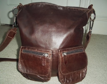 Vintage 1980s Mahogany Brown Leather Messenger Crossbody Bag