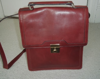 sac de messager de verrouillage en cuir rouge cerise vintage, sac à bandoulière, bandoulière