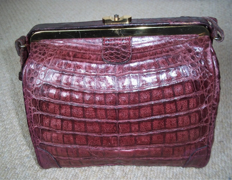 Download Vintage 1960's Dark Mauve Mock Croc Leather Shoulder Bag ...
