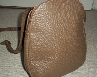 Vintage VOI Taupe lederen schoudertas, Crossbody, kiezel lederen tas