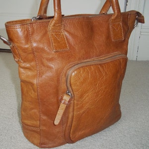 Vintage COWBOYSBAG Tan Leder Grab Bag, Top Henkel, Umhängetasche