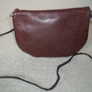 Vintage HCL West Germany Dark Tan Leather Monogram Shoulder Bag, Crossbody, Brown Leather Bag image 4