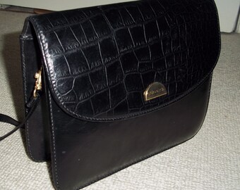 Vintage PIERRE CARDIN (Paris) Black Leather Boxy Shoulder Bag, Clutch, Crossbody, Wedding Bag