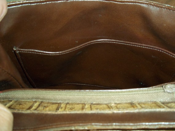 Exquisite Vintage 1960's Brown Mock Croc Leather … - image 9
