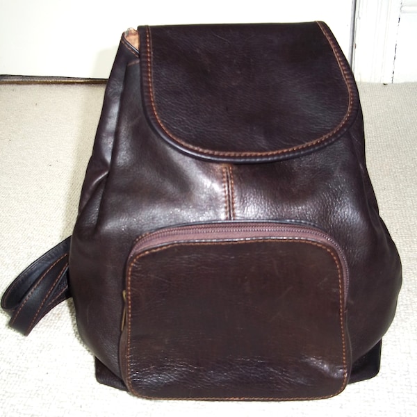 Exquisite VINTAGE Dark Chocolate Brown Leather Backpack, Italian Leather Bag, Quality Leather