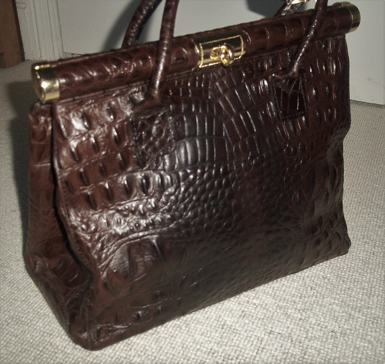 Download Vintage Large Brown Mock Croc Leather Top Handle Bag ...