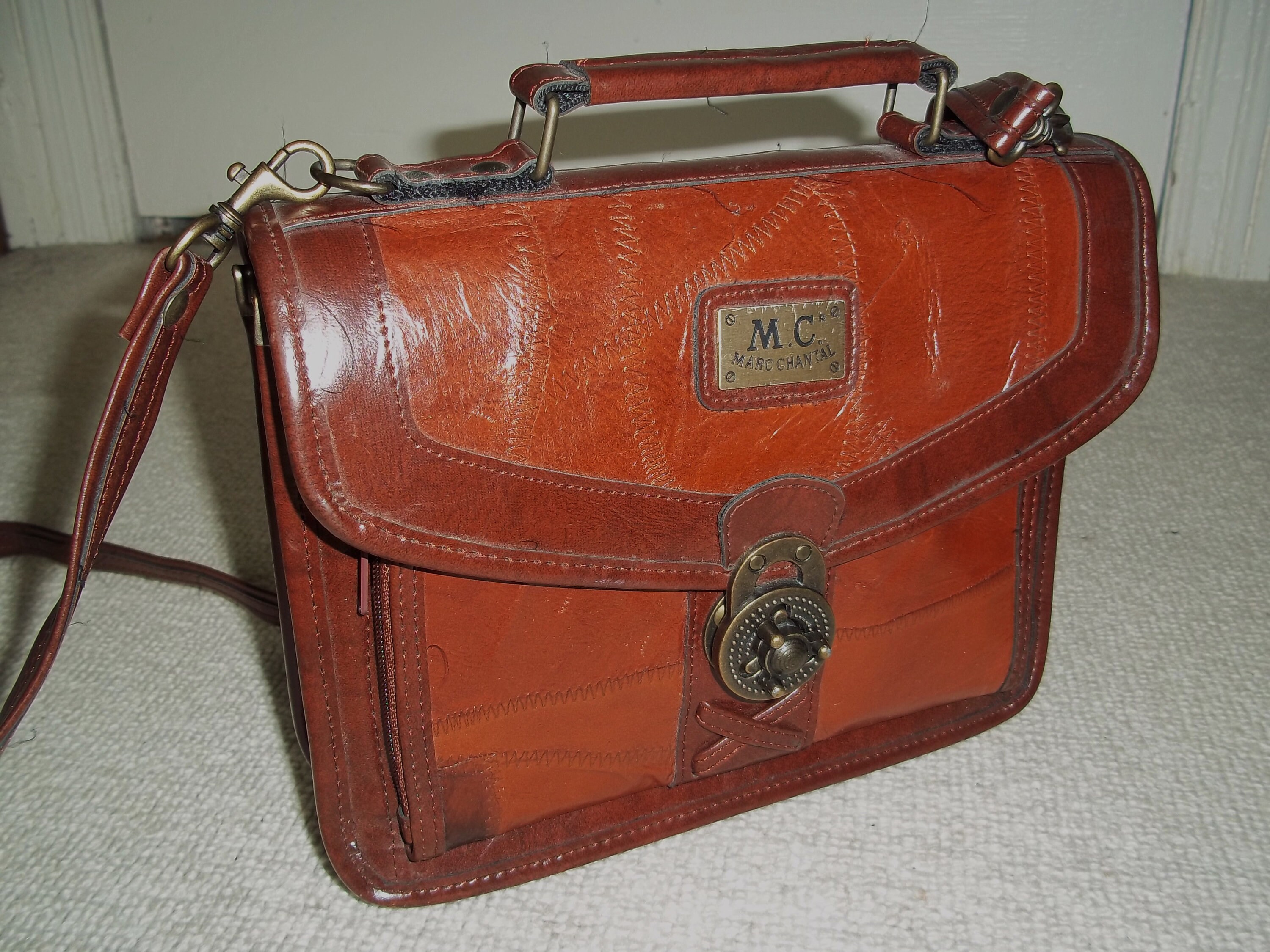 Vintage 1980's MARC CHANTAL Tan Leather Boxy Satchel
