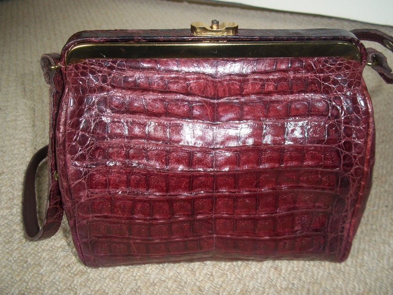 Download Vintage 1960's Dark Mauve Mock Croc Leather Shoulder Bag ...
