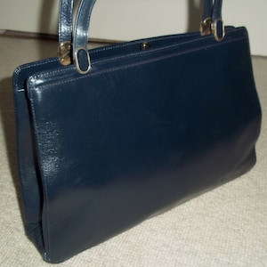 Vintage 1960&#39;s PICARD Classic Navy Leather Handbag, Wedding Bag, Rockabilly Chic