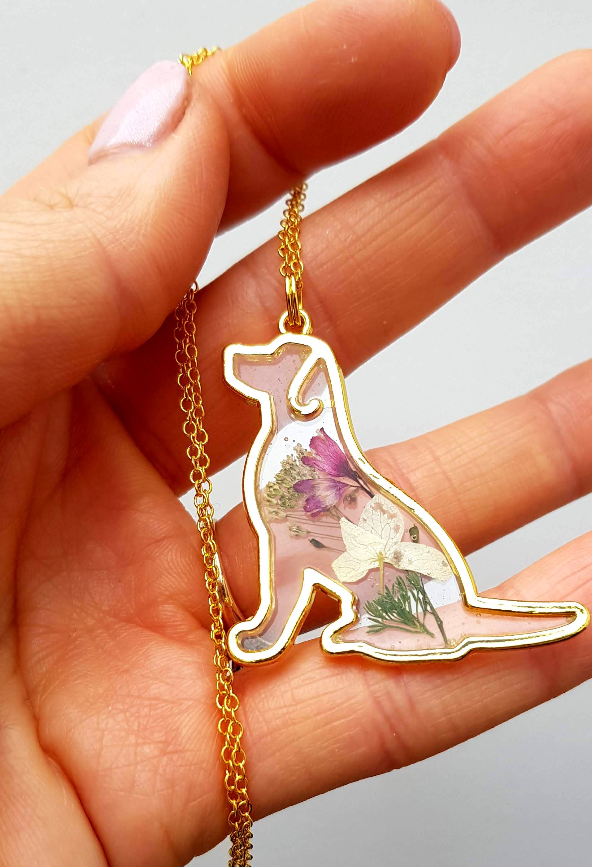 Dog necklace for women with real pressed flowers Dog mom gift Etsy
