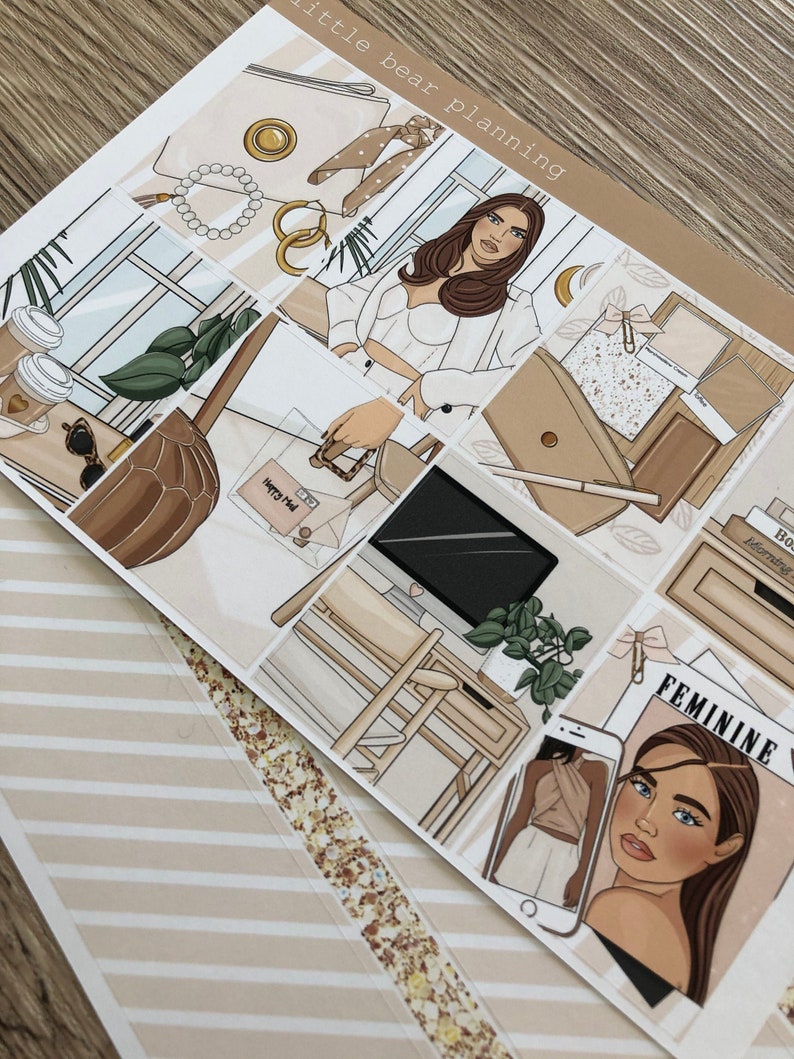 Girl Boss Aesthetic Latte Mini Kit || Premium Matte Planner Sticker Kit for Vertical Planners Home Office Coffee Warm Anytime