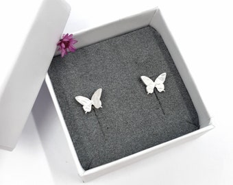 Butterfly stud earrings, butterfly jewellery, silver earrings, lightly hammered earrings, silver stud earrings, textured stud earrings