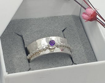 Gemstone spinner ring, birthstone ring, amethyst spinning ring, birthstone jewellery with purple gemstone, Amethyst Garnet Peridot ring