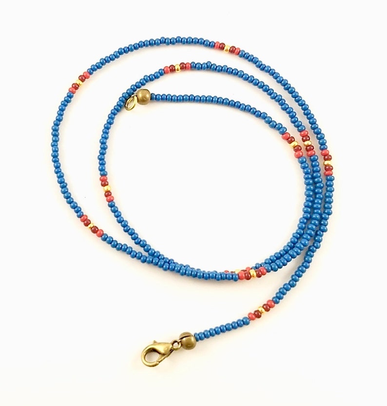 Turquoise Red Gold Beaded Choker Blue Seed Bead Choker Etsy