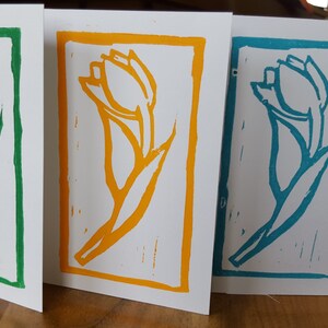 Set van 3 Tulip kaarten, originele prenten bloem kaart instellen, Handmade, hand gedrukt, Valentijnsdag kaart Bedankkaart, Tulip Print, lente kaarten