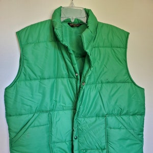 Vintage mens green Weathercaster trucker down vest puffer  Large, XL