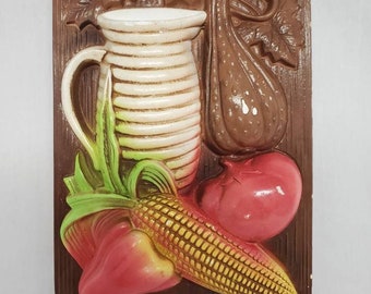 Vintage Chalkware Plaster Harvest Squash, Corn, Pitcher, Vegetables