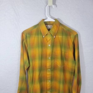 Herren Vintage Braun Grün Kariert Button Up Kragen KMart Shirt Herren Klein Langarm