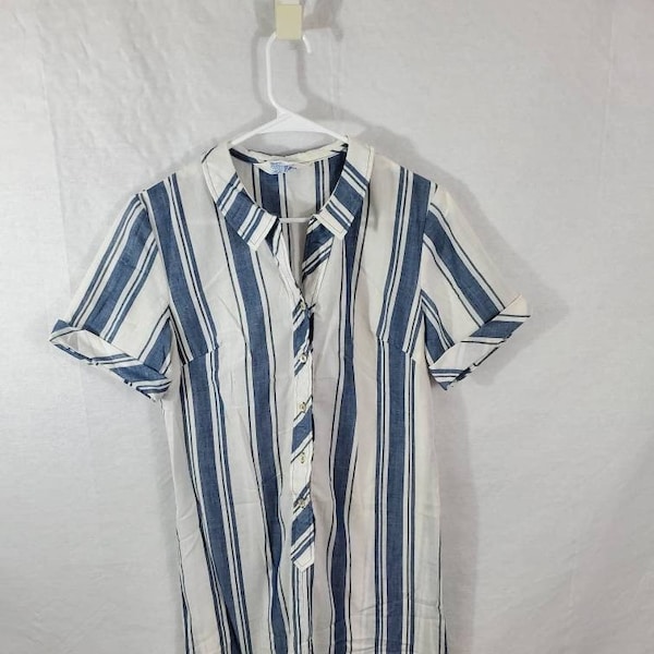 Vintage Dress Sears PermaPrest Striped Shirt Dress Blue White