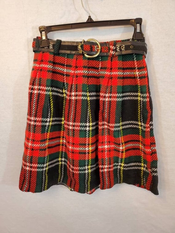 Vintage Mini Skirt Red Black Plaid - image 1