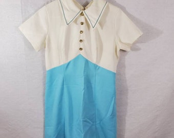 Vintage Dress Blue White Button Peter Pan Collar