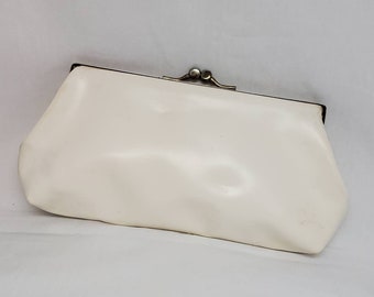 Vintage White Cream Clutch Purse Pocketbook Gold Clasp